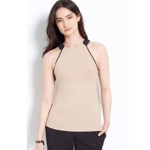Ann Taylor Halter Top - Tan with Black Trim